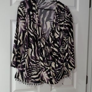 Purple, black and white blouse